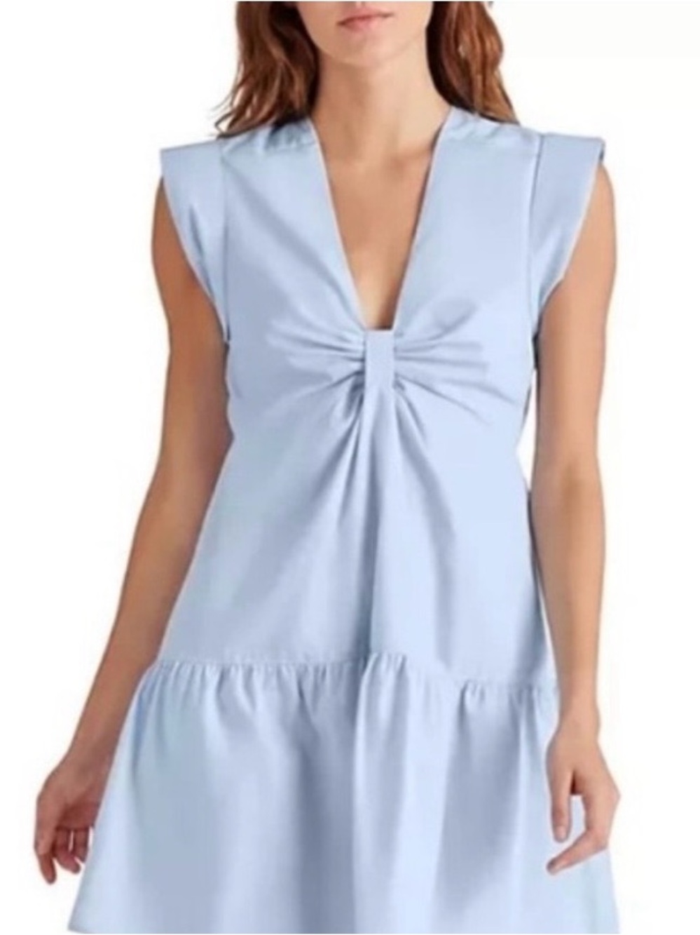 Steve Madden Tiered Mini Dress Tie Front Empire Waist Light Blue